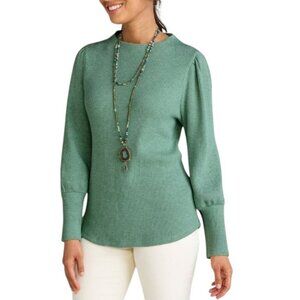 NEW Soft Surroundings Melina Waffle Pullover Shimmer Puff Sleeve Sz 2X Sage